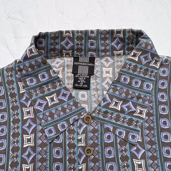 Expressions Vintage Geometric Print Polo Shirt Men's 1X Short Sleeve Retro 90s - Picture 2 of 5